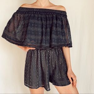 ✨Anthropologie✨ Blue Eyelet Strapless Romper